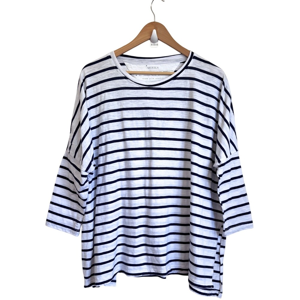 MERSEA Womens Catalina Slub Tee One Size White Blue Nautical Stripes Oversized